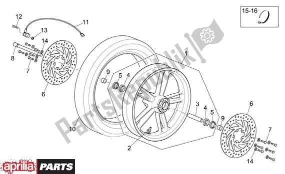 All parts for the Front Wheel of the Aprilia Scarabeo Light 400-500 24 2006 - 2007