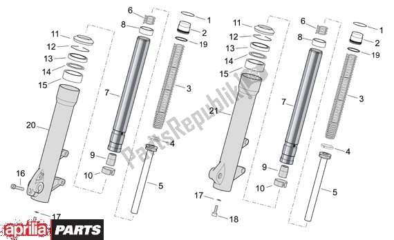 All parts for the Vork Componenten of the Aprilia Scarabeo Light 400-500 24 2006 - 2007