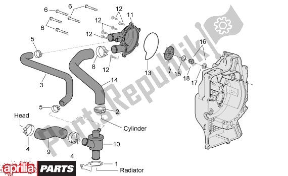All parts for the Water Pump of the Aprilia Scarabeo Light 400-500 24 2006 - 2007