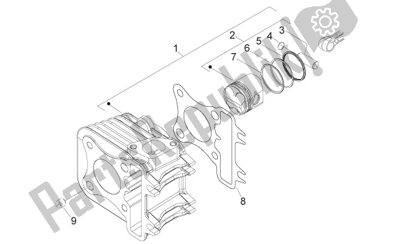 All parts for the Cylinder of the Aprilia Scarabeo Qauttro 53 50 2009