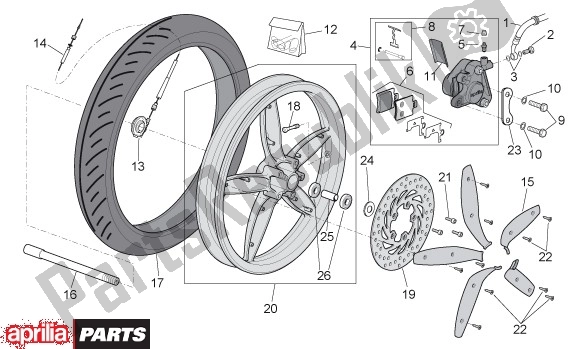 All parts for the Front Wheel of the Aprilia Scarabeo Qauttro 53 50 2009