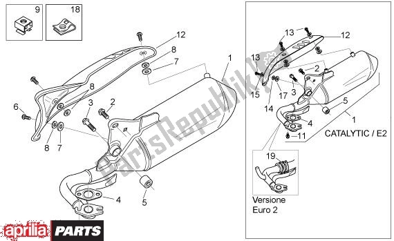 Tutte le parti per il Uitlaatgroep del Aprilia Scarabeo Street Restyling 19 50 2005 - 2006