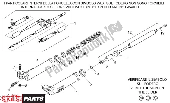 All parts for the Voorwielvork Ii of the Aprilia Scarabeo Street Restyling 19 50 2005 - 2006