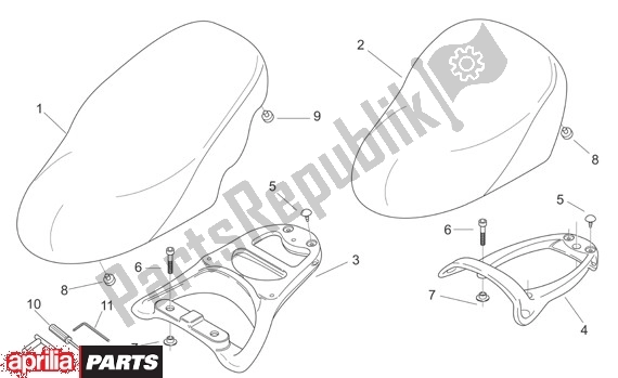 All parts for the Buddyseat of the Aprilia Scarabeo Street Restyling 28 50 2006 - 2007