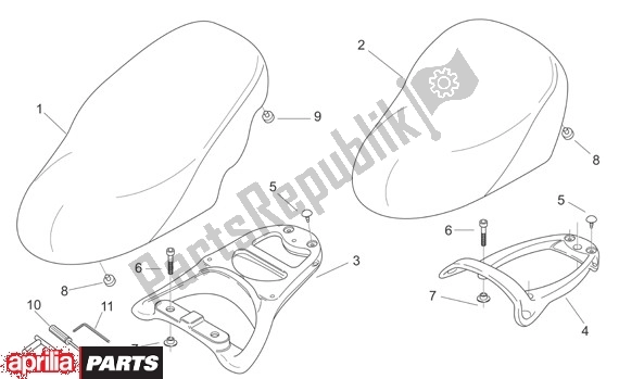 Todas as partes de Buddyseat do Aprilia Scarabeo Street Restyling 28 50 2006 - 2007