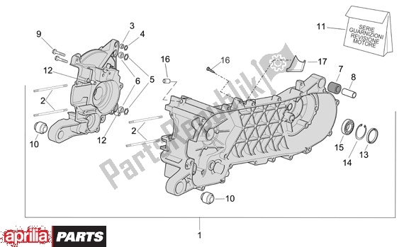 All parts for the Crankcase of the Aprilia Scarabeo Street Restyling 28 50 2006 - 2007