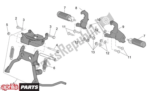 All parts for the Center Stand of the Aprilia Scarabeo Street Restyling 28 50 2006 - 2007