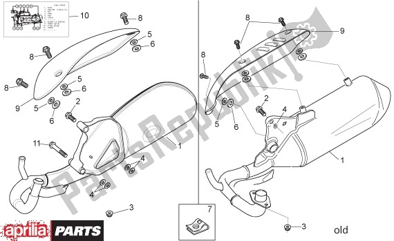 All parts for the Exhaust of the Aprilia Scarabeo Street Restyling 28 50 2006 - 2007