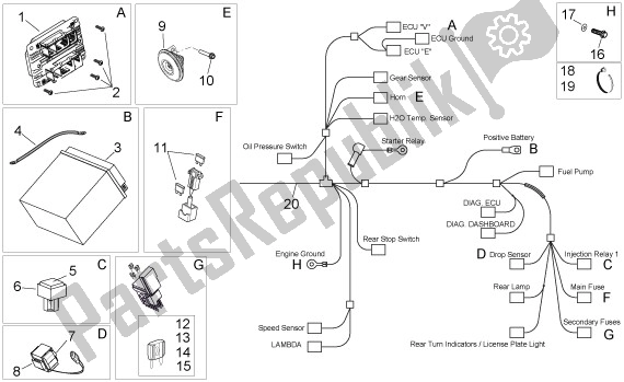 Tutte le parti per il Elektrische Installatie Ii del Aprilia Shiver 32 750 2007 - 2010