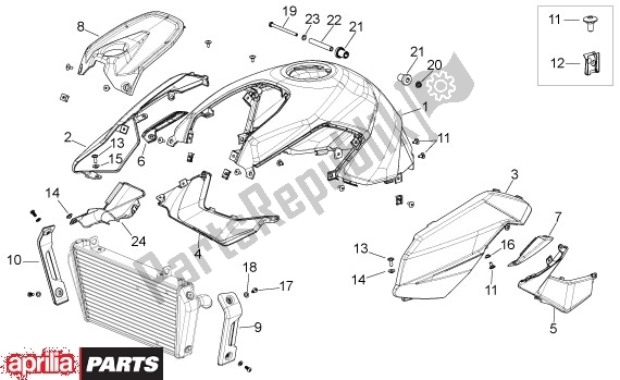 All parts for the Middenaufbouw of the Aprilia Shiver 32 750 2007 - 2010