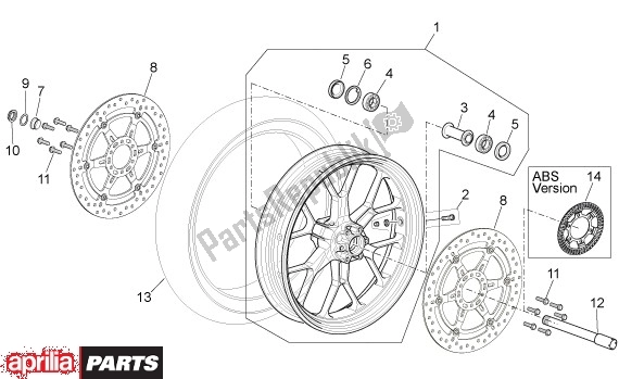 All parts for the Front Wheel of the Aprilia Shiver 32 750 2007 - 2010