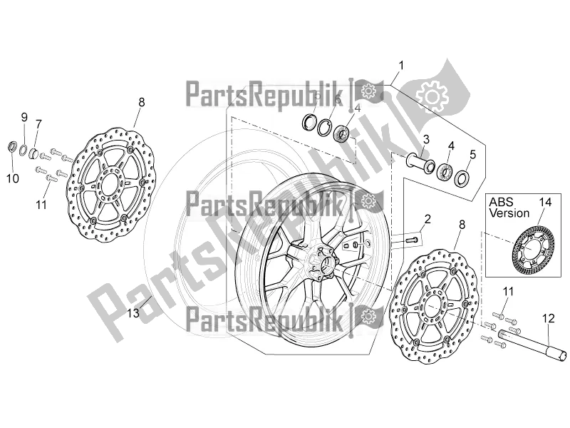 All parts for the Front Wheel of the Aprilia Shiver 750 2016