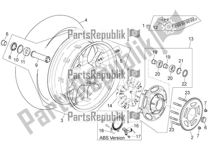 All parts for the Rear Wheel of the Aprilia Shiver 750 2016