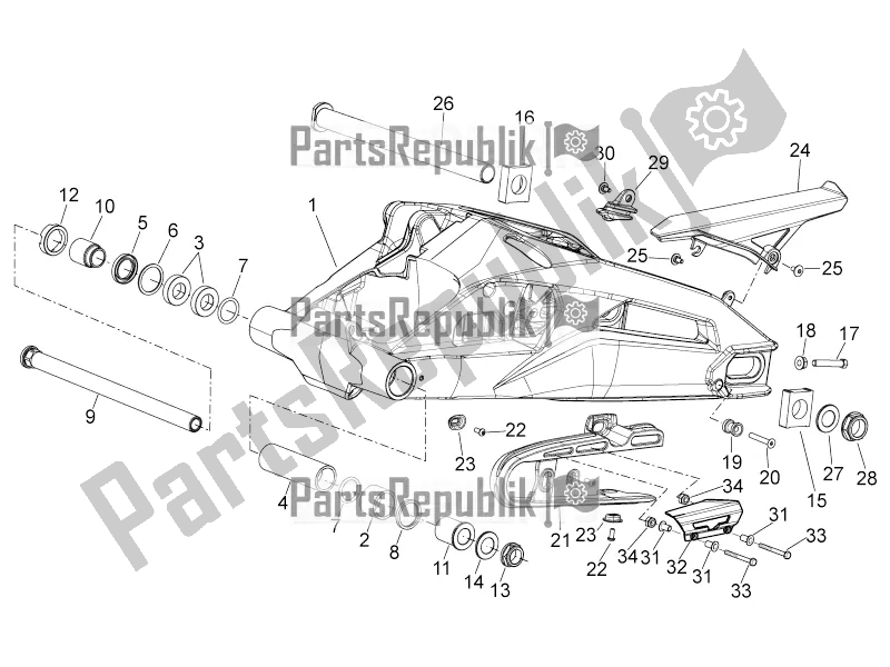All parts for the Swing Arm of the Aprilia Shiver 750 2016