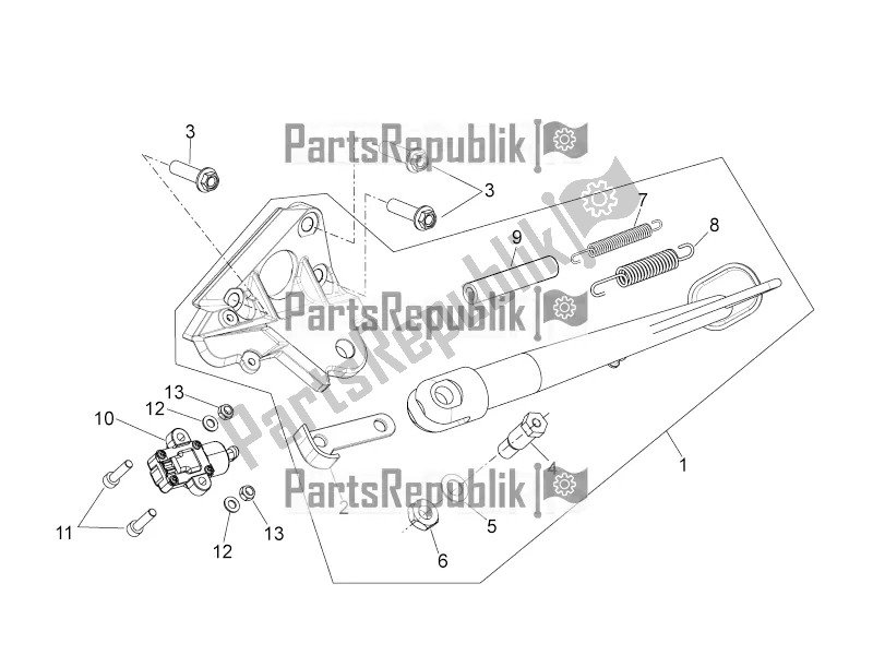 All parts for the Central Stand of the Aprilia Shiver 750 GT 2016