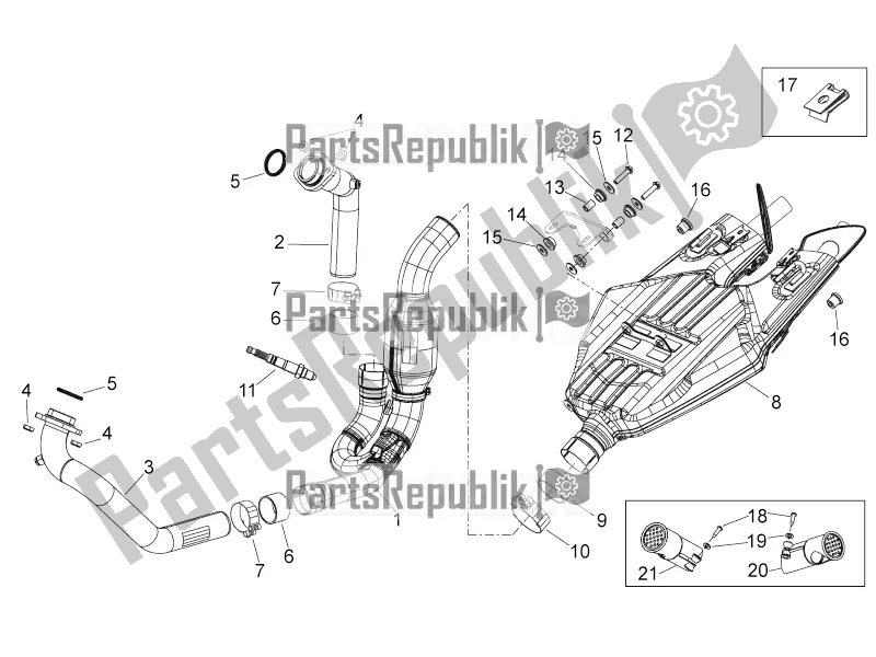 All parts for the Exhaust Unit of the Aprilia Shiver 750 GT 2016