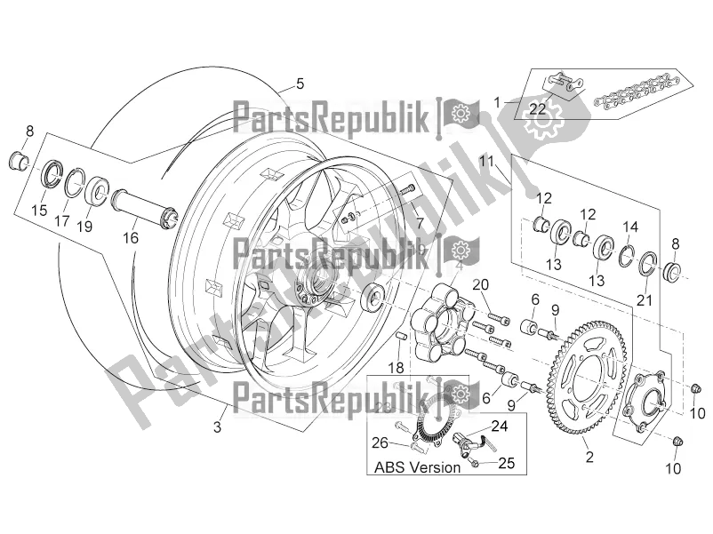 All parts for the Rear Wheel of the Aprilia Shiver 750 GT 2016