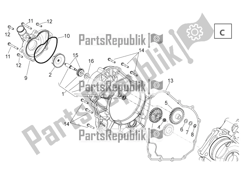 All parts for the Water Pump of the Aprilia Shiver 750 GT 2016