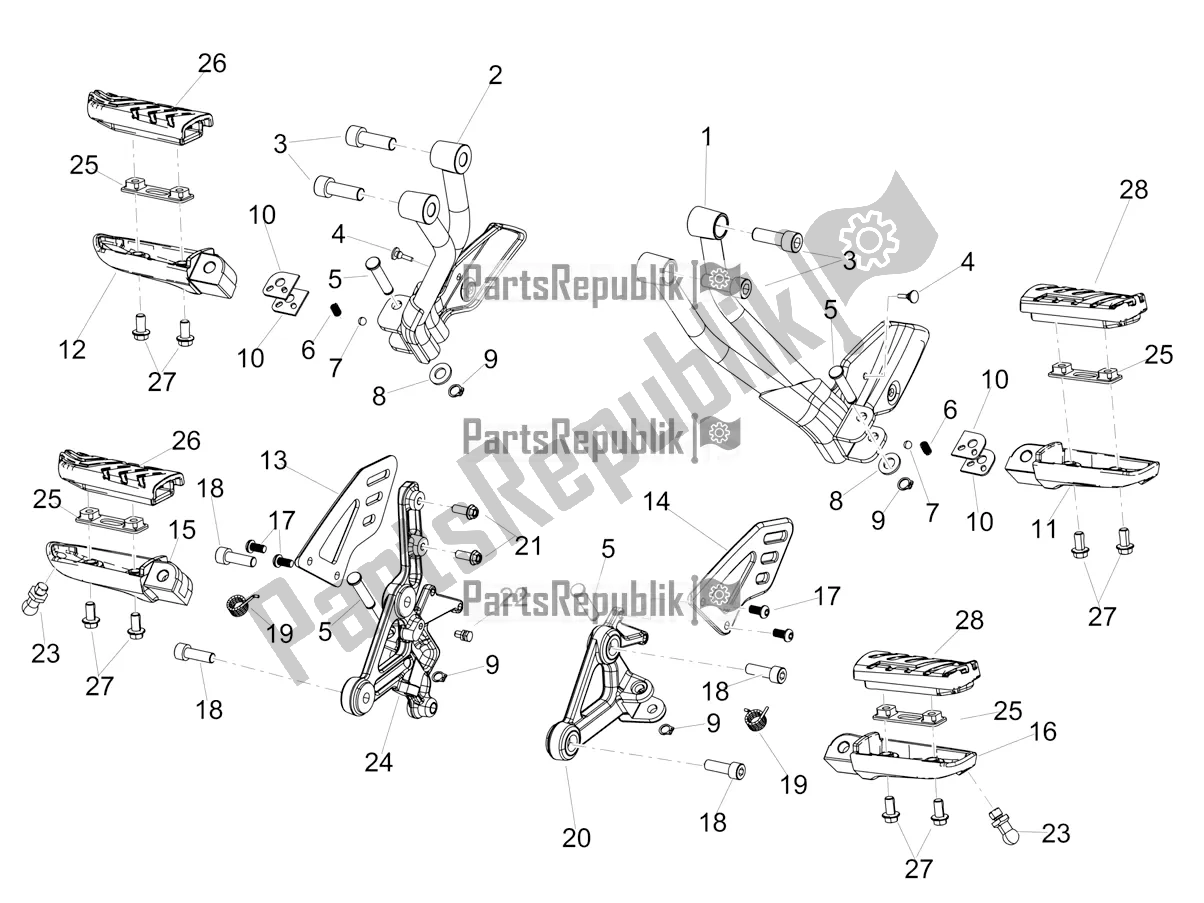 All parts for the Foot Rests of the Aprilia Shiver 900 2018