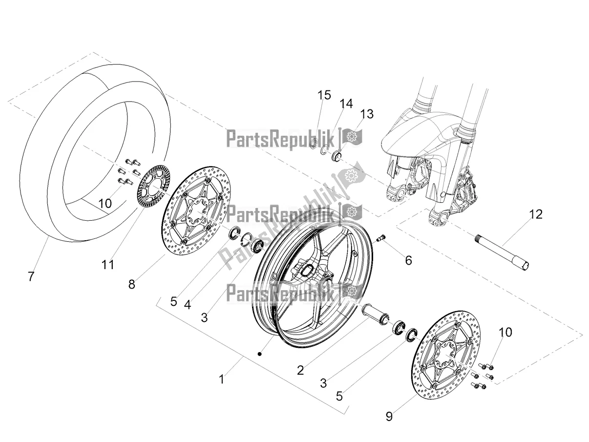 All parts for the Front Wheel of the Aprilia Shiver 900 2018