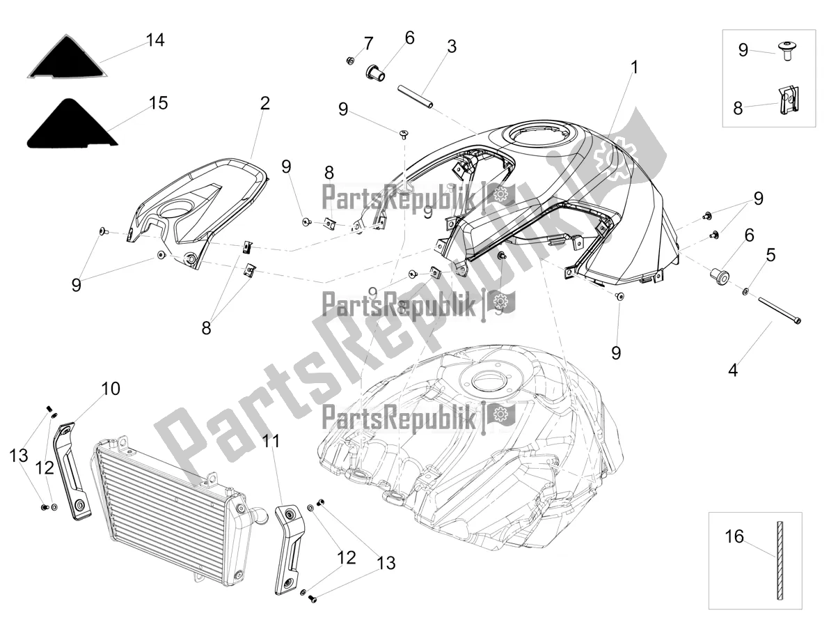 All parts for the Tank Cover of the Aprilia Shiver 900 2018