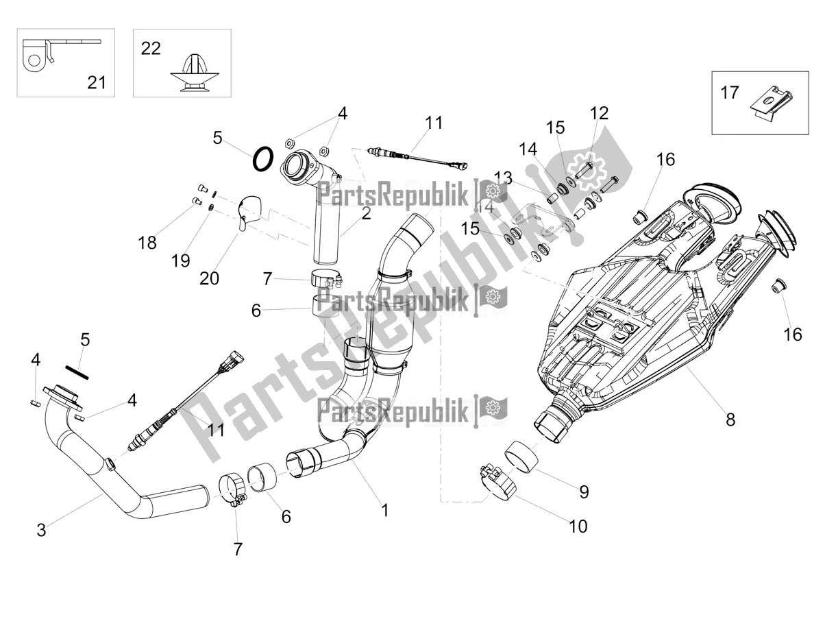 All parts for the Exhaust Pipe of the Aprilia Shiver 900 2019