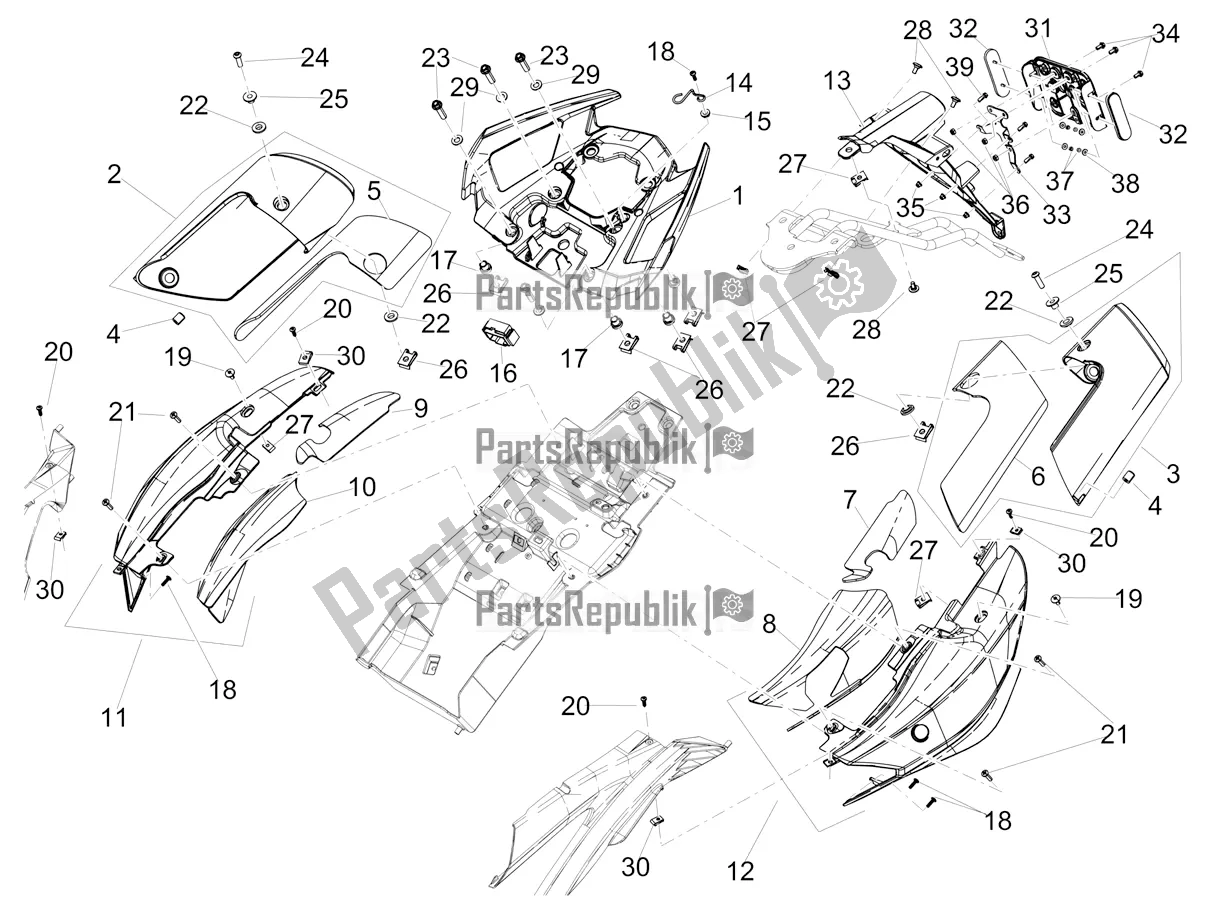 Todas as partes de Corpo Traseiro do Aprilia Shiver 900 2019