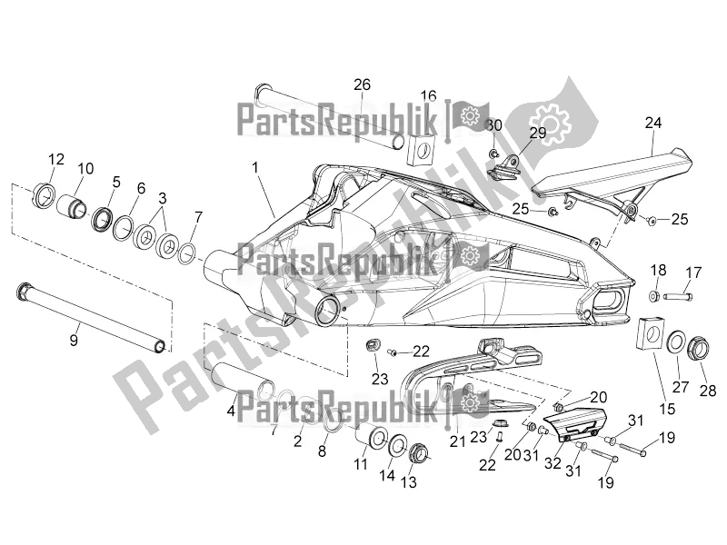 All parts for the Swing Arm of the Aprilia Shiver 900 2019