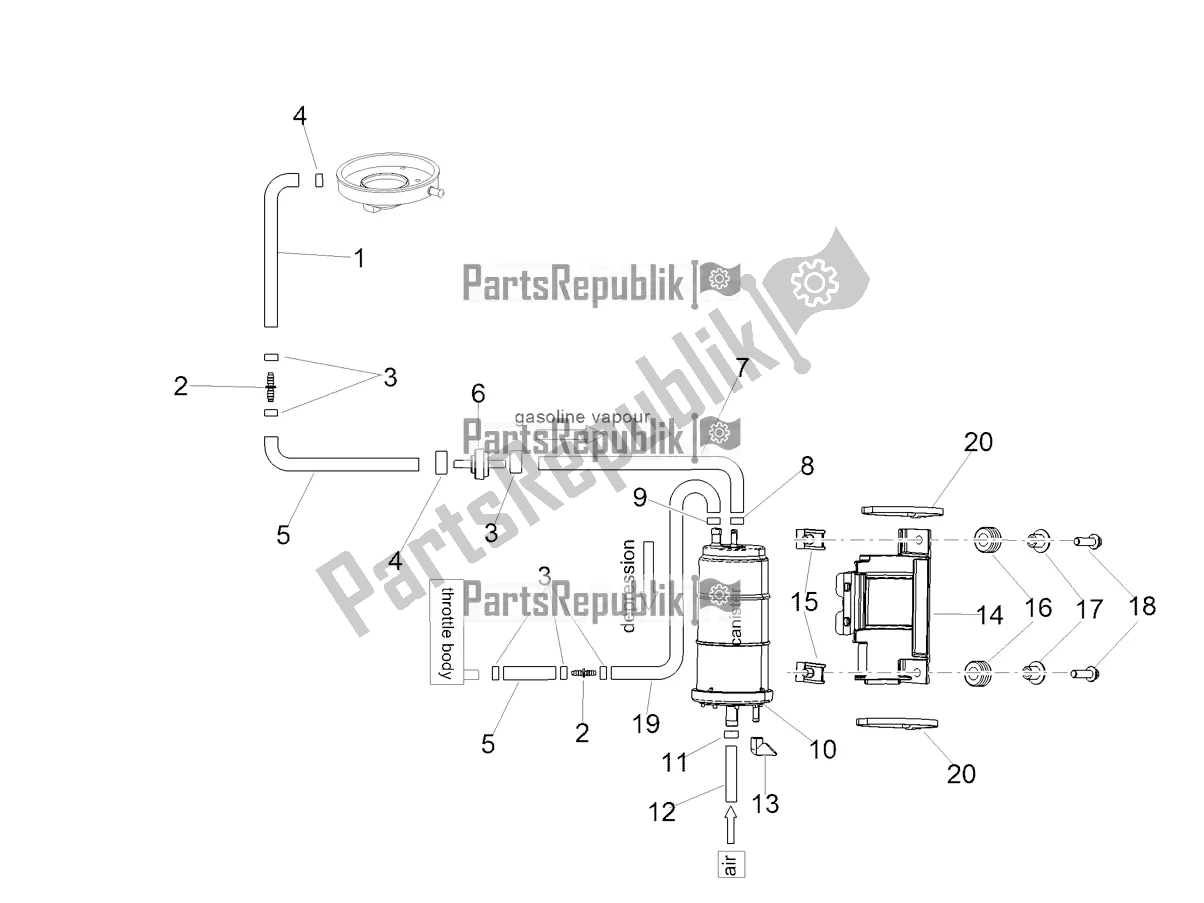 Alle onderdelen voor de Brandstofdampterugwinningssysteem van de Aprilia Shiver 900 ABS 2020