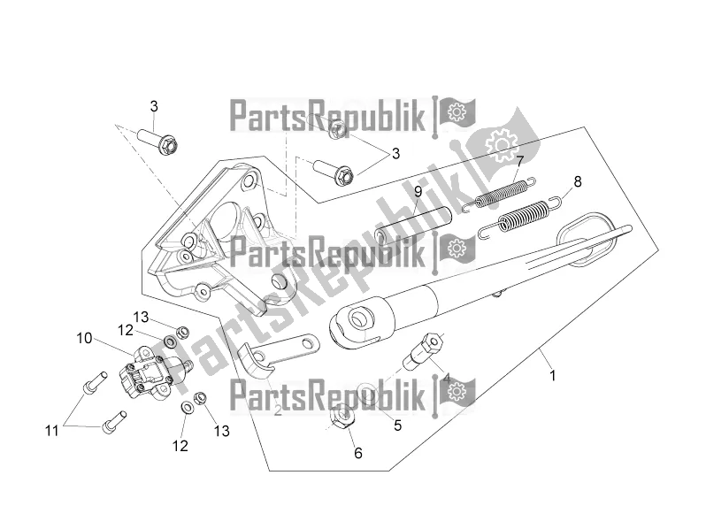 All parts for the Central Stand of the Aprilia Shiver 900 ABS 2021