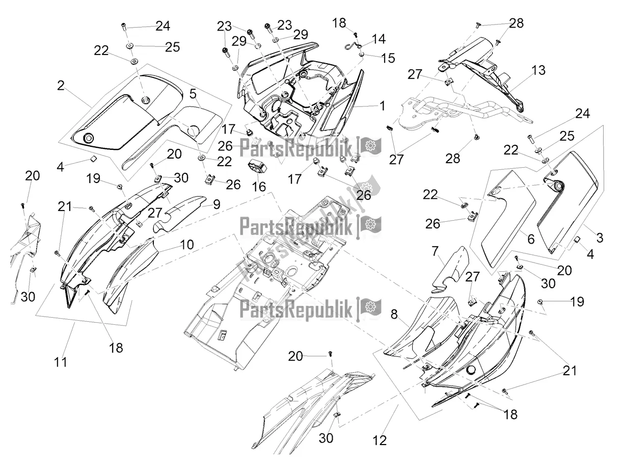 Alle onderdelen voor de Achterlichaam van de Aprilia Shiver 900 ABS 2022