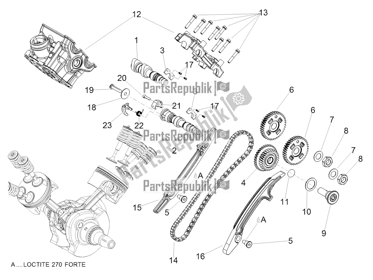 Alle onderdelen voor de Achterste Cilinder Timing Systeem van de Aprilia Shiver 900 ABS 2022