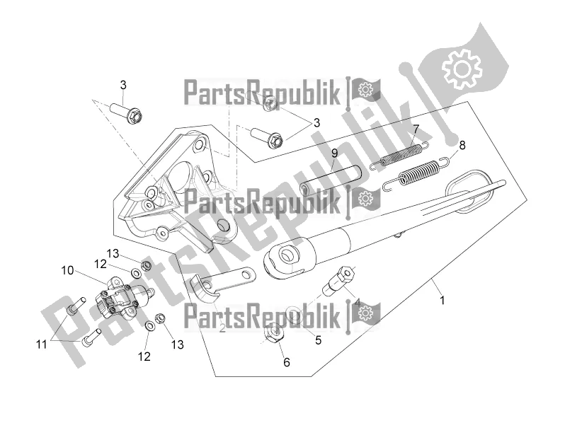 All parts for the Central Stand of the Aprilia Shiver 900 ABS Apac 2019
