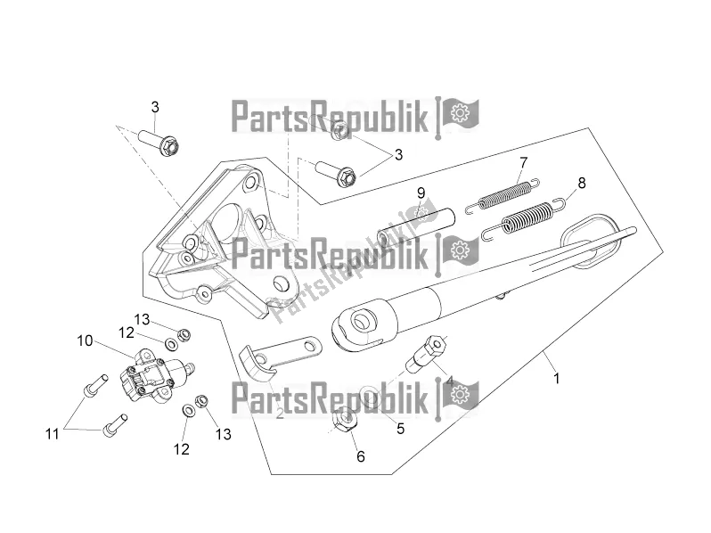 All parts for the Central Stand of the Aprilia Shiver 900 ABS Apac 2020