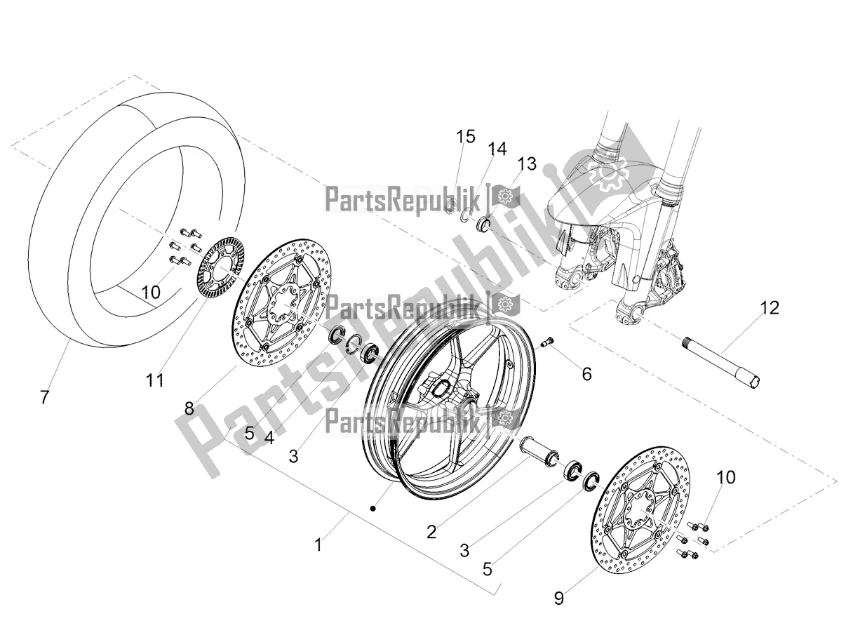 All parts for the Front Wheel of the Aprilia Shiver 900 ABS Apac 2020