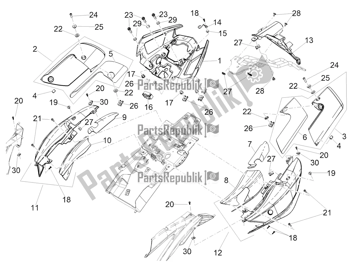 Alle onderdelen voor de Achterlichaam van de Aprilia Shiver 900 ABS Apac 2020