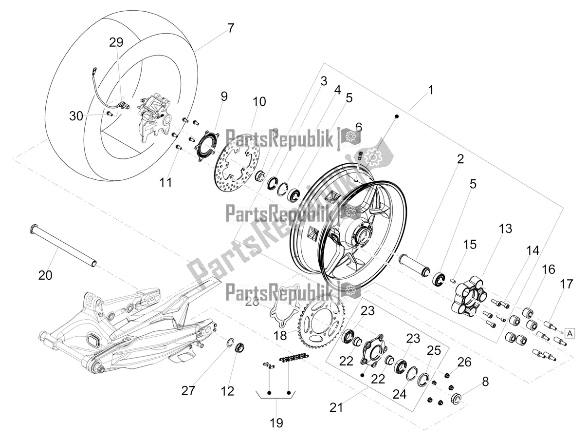 All parts for the Rear Wheel of the Aprilia Shiver 900 ABS Apac 2020