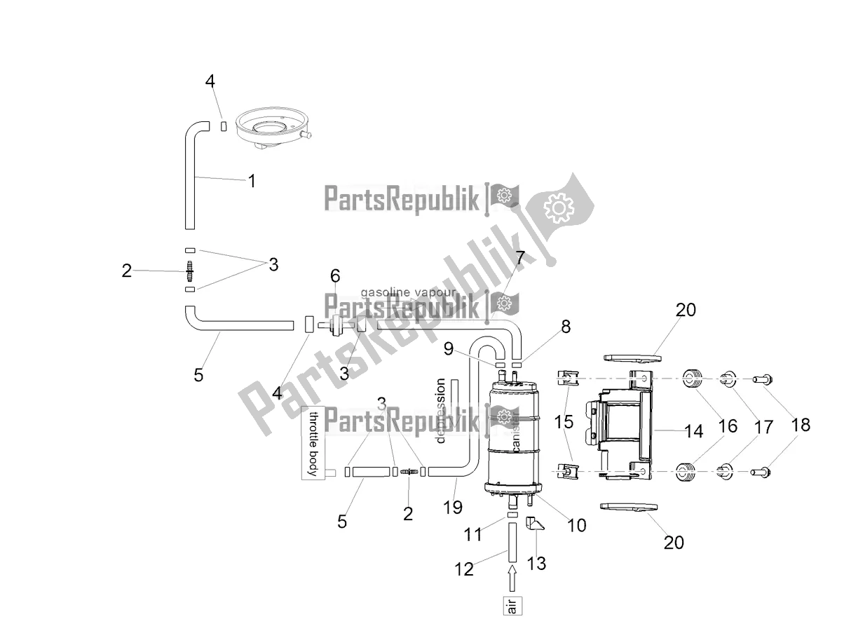 Alle onderdelen voor de Brandstofdampterugwinningssysteem van de Aprilia Shiver 900 ABS Apac 2021
