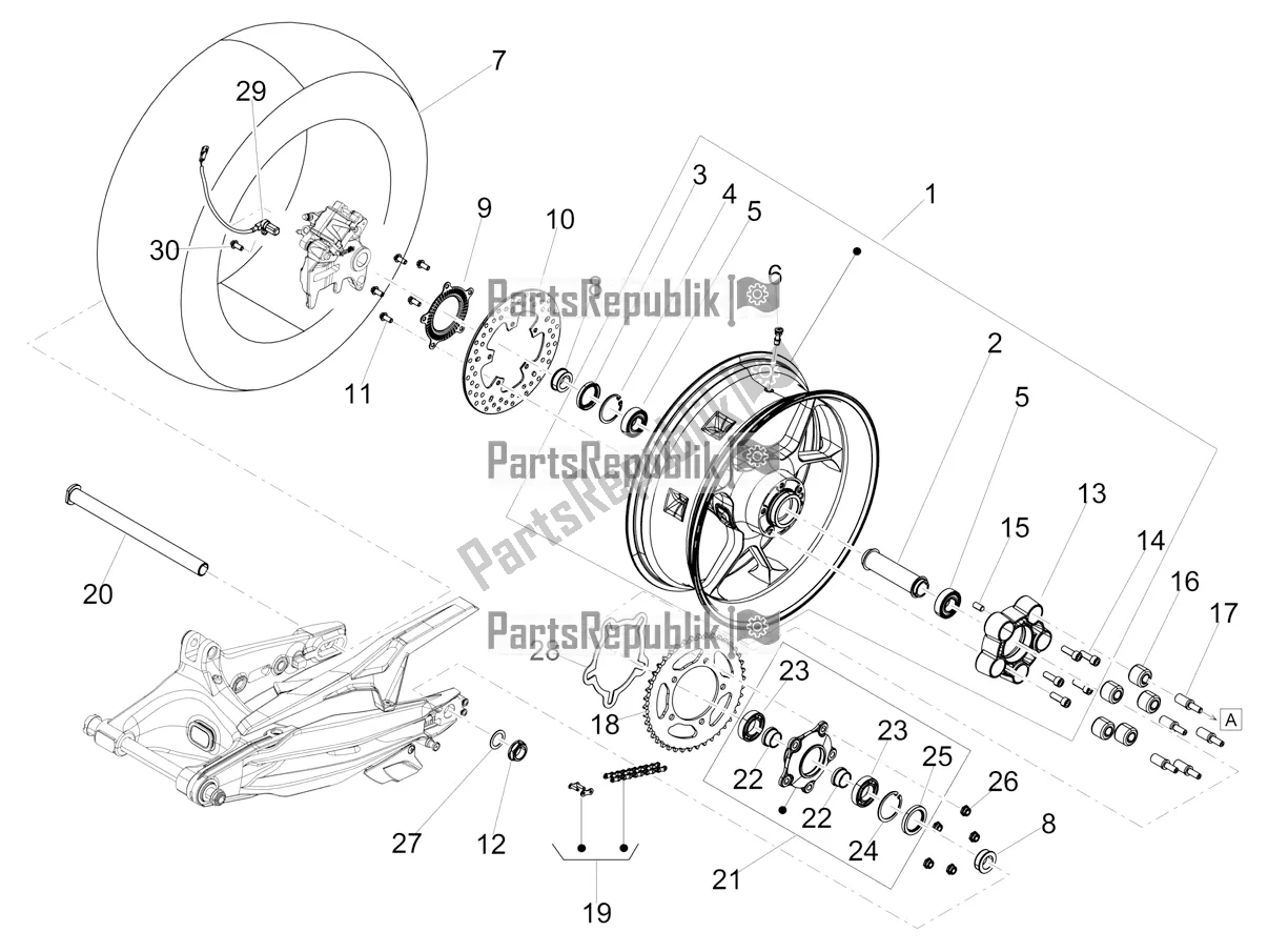 All parts for the Rear Wheel of the Aprilia Shiver 900 ABS Apac 2021