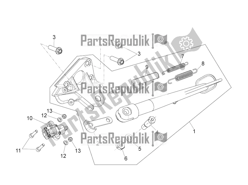 All parts for the Central Stand of the Aprilia Shiver 900 ABS USA 2019