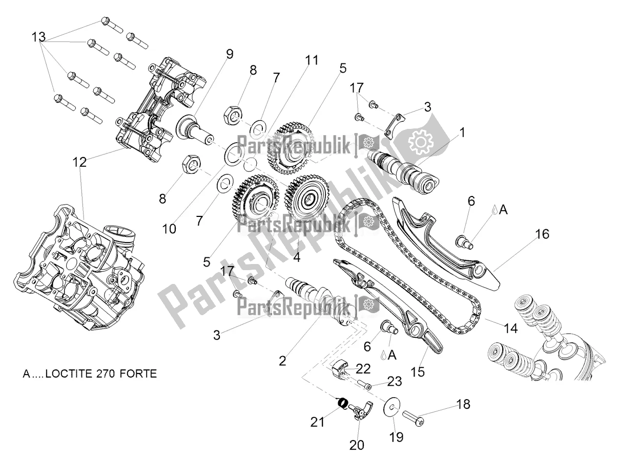 Alle onderdelen voor de Voorste Cilinder Timing Systeem van de Aprilia Shiver 900 ABS USA 2019