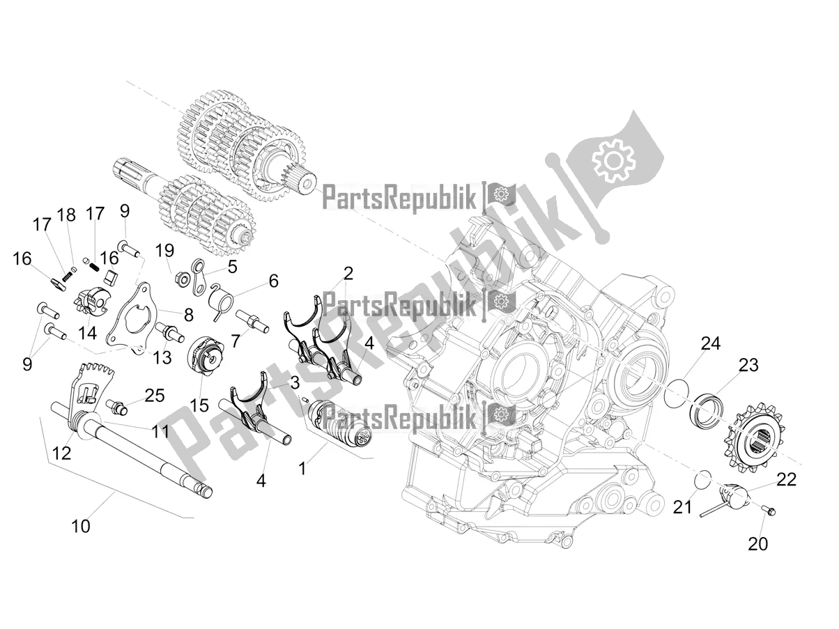 All parts for the Gear Box / Selector / Shift Cam of the Aprilia Shiver 900 ABS USA 2019