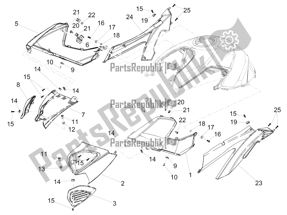 All parts for the Side Fairing of the Aprilia Shiver 900 ABS USA 2019