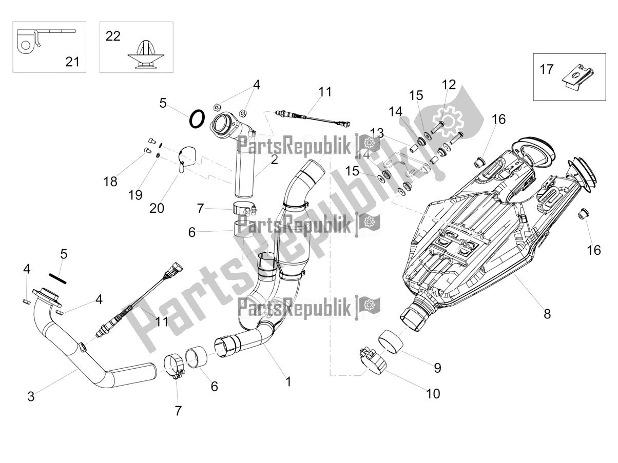 All parts for the Exhaust Pipe of the Aprilia Shiver 900 ABS USA 2020