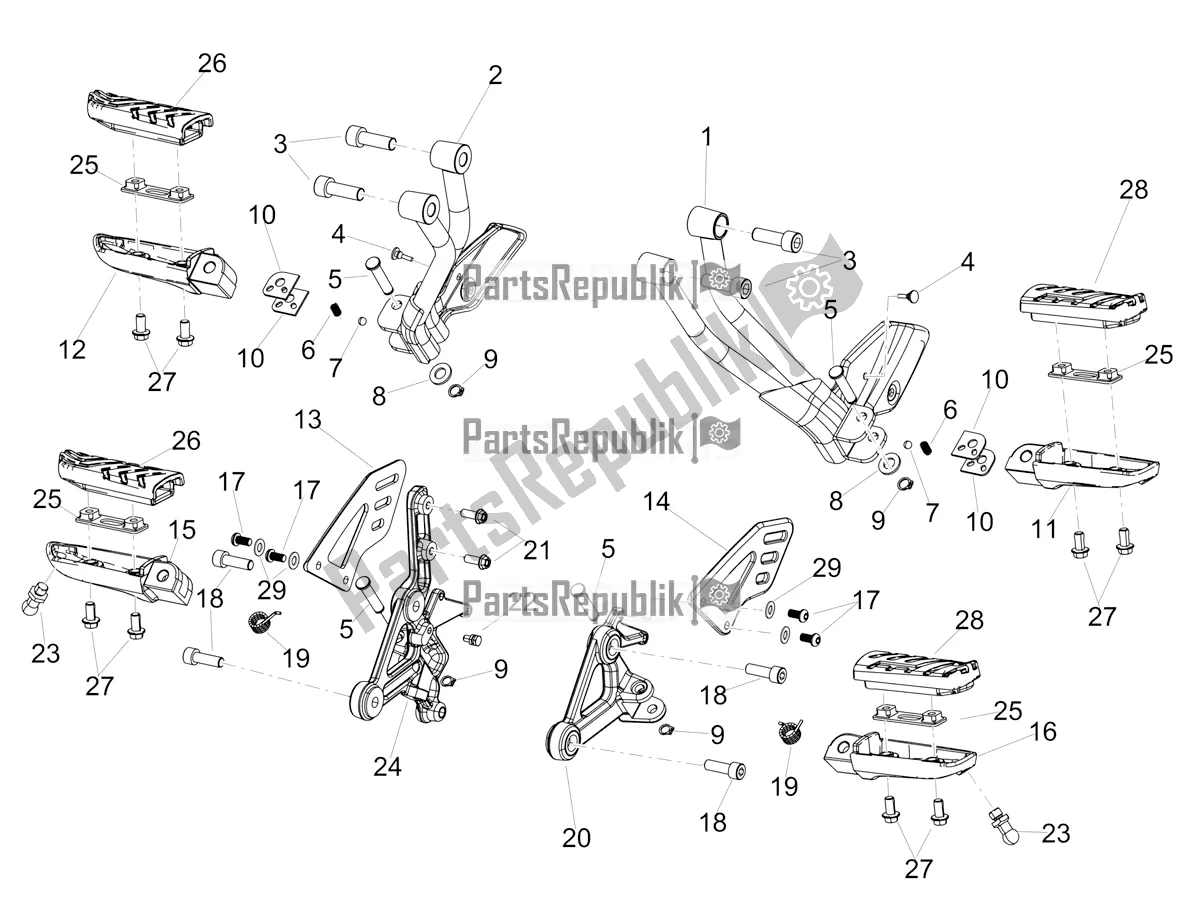 All parts for the Foot Rests of the Aprilia Shiver 900 ABS USA 2020