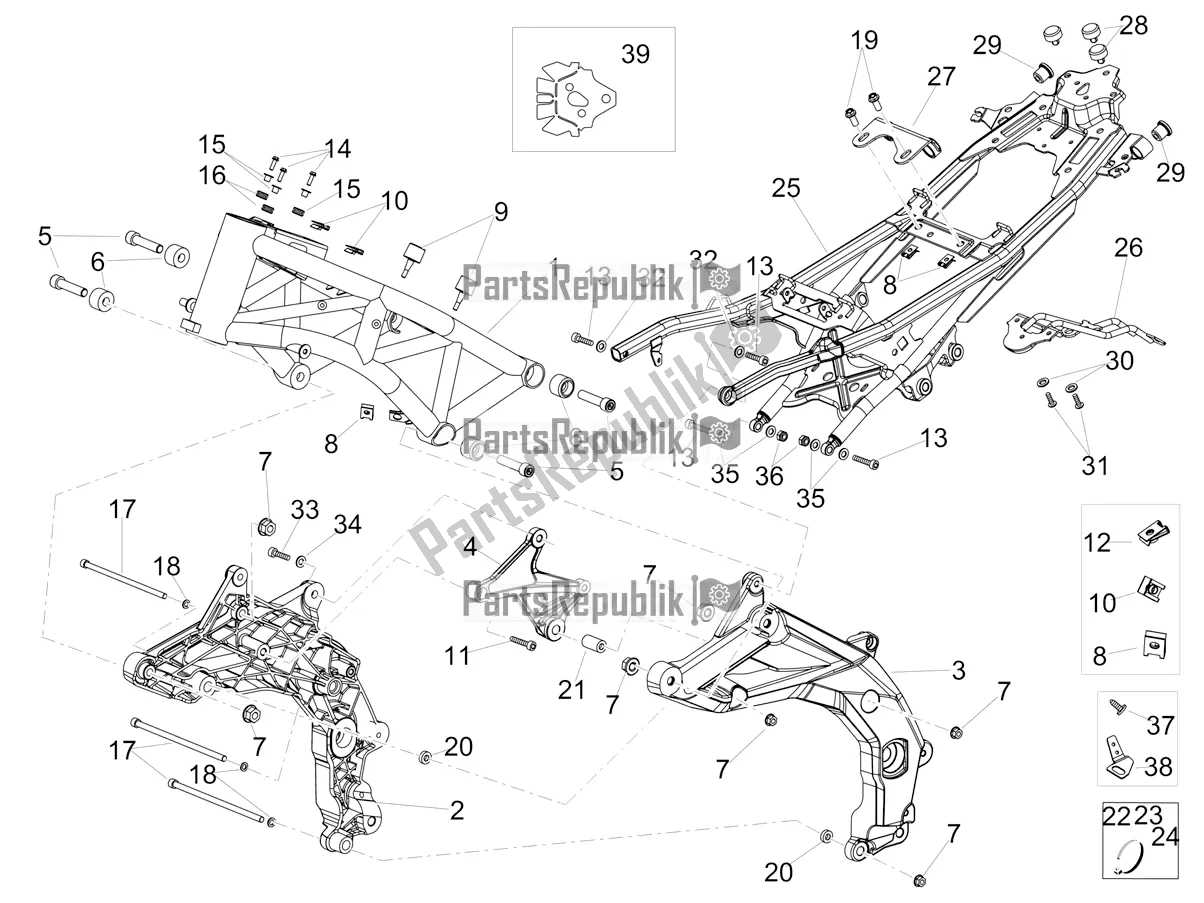 All parts for the Frame of the Aprilia Shiver 900 ABS USA 2020