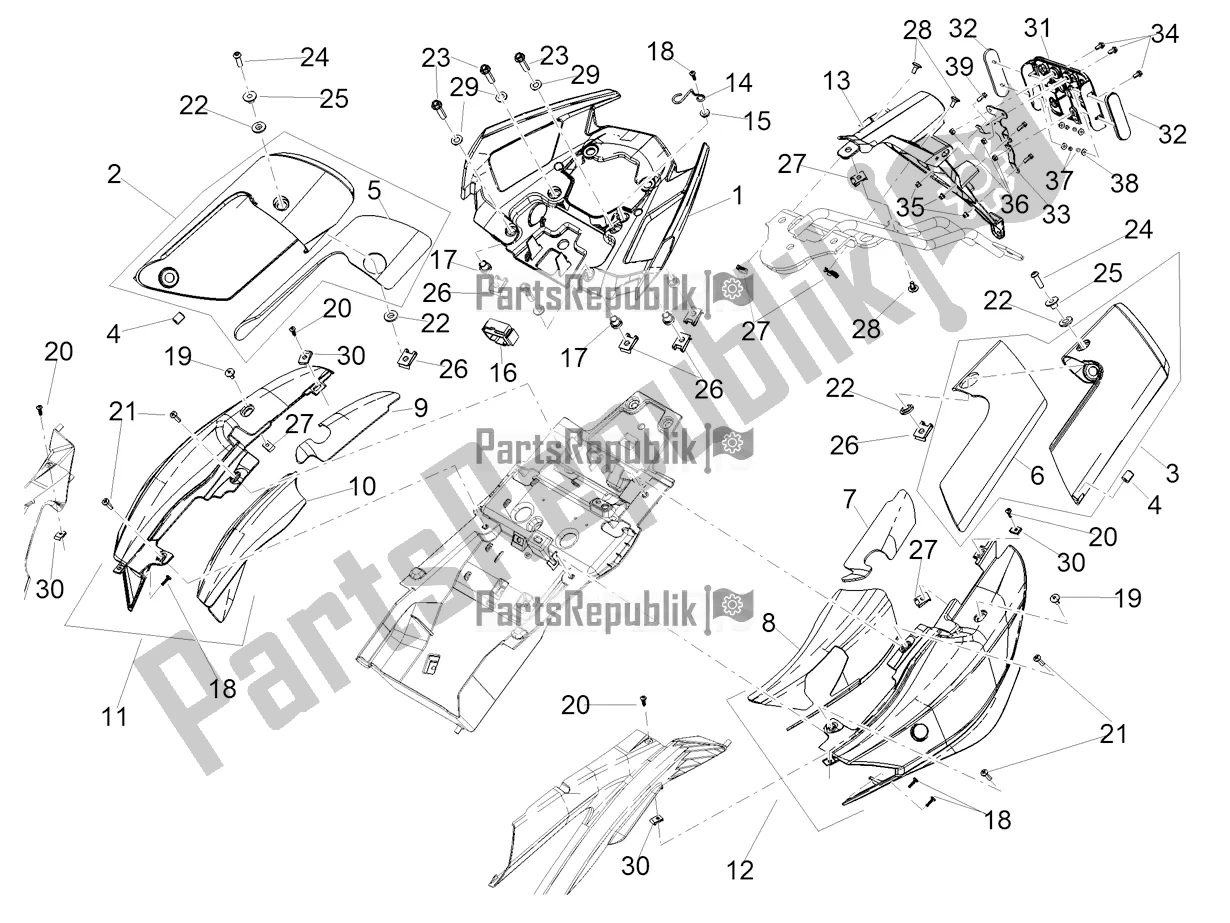 Alle onderdelen voor de Achterlichaam van de Aprilia Shiver 900 ABS USA 2020