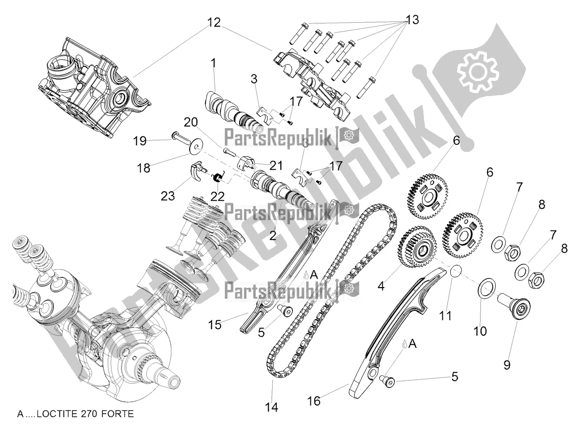 Alle onderdelen voor de Achterste Cilinder Timing Systeem van de Aprilia Shiver 900 ABS USA 2020