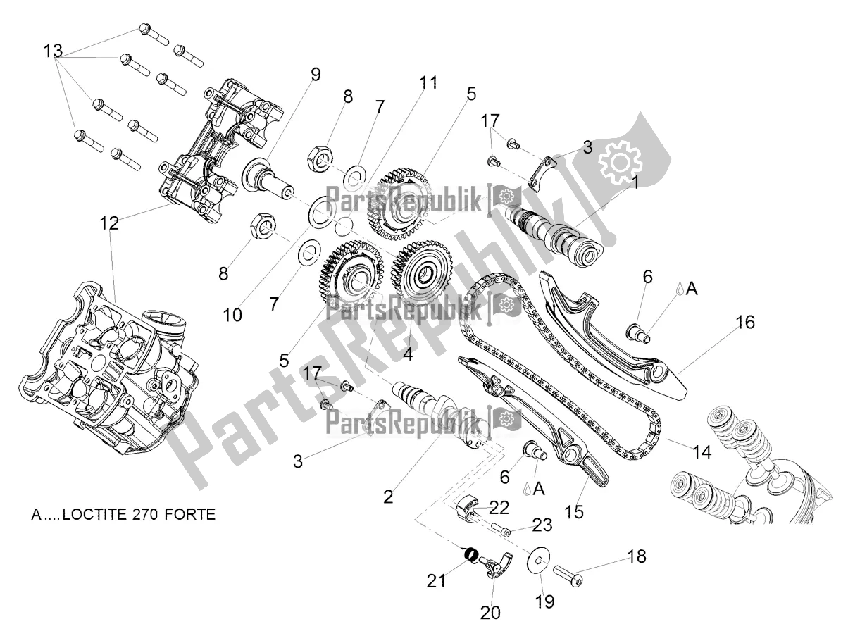 Alle onderdelen voor de Voorste Cilinder Timing Systeem van de Aprilia Shiver 900 ABS USA 2021