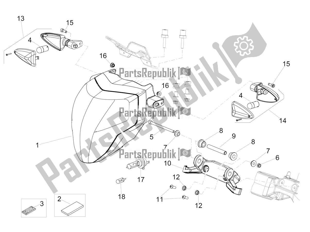 Alle onderdelen voor de Voorlichten van de Aprilia Shiver 900 ABS USA 2021